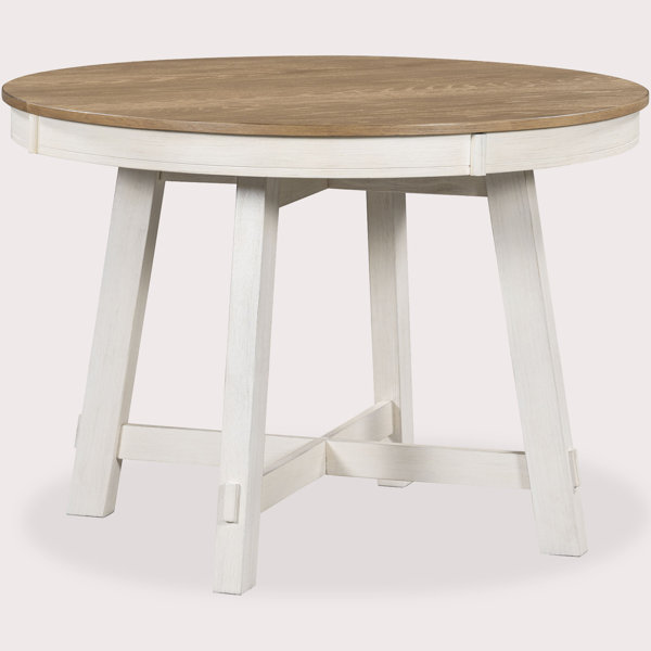 Gracie Oaks Expandable Round Farmhouse Dining Table With 16" Leaf